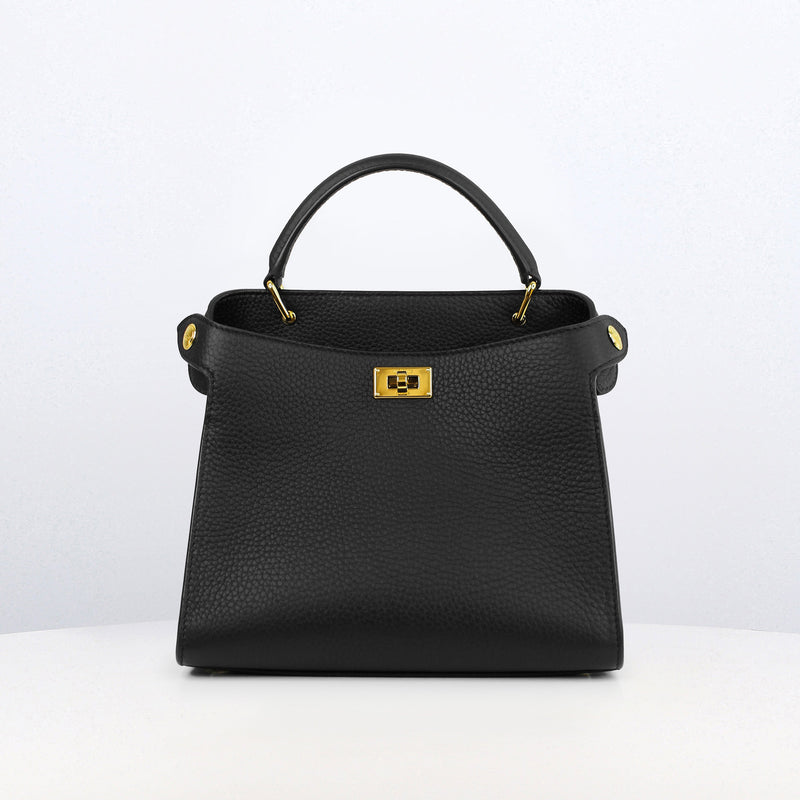 LEATHER HANDBAG LUTECE MINI BLACK GOLD HARDWARE
