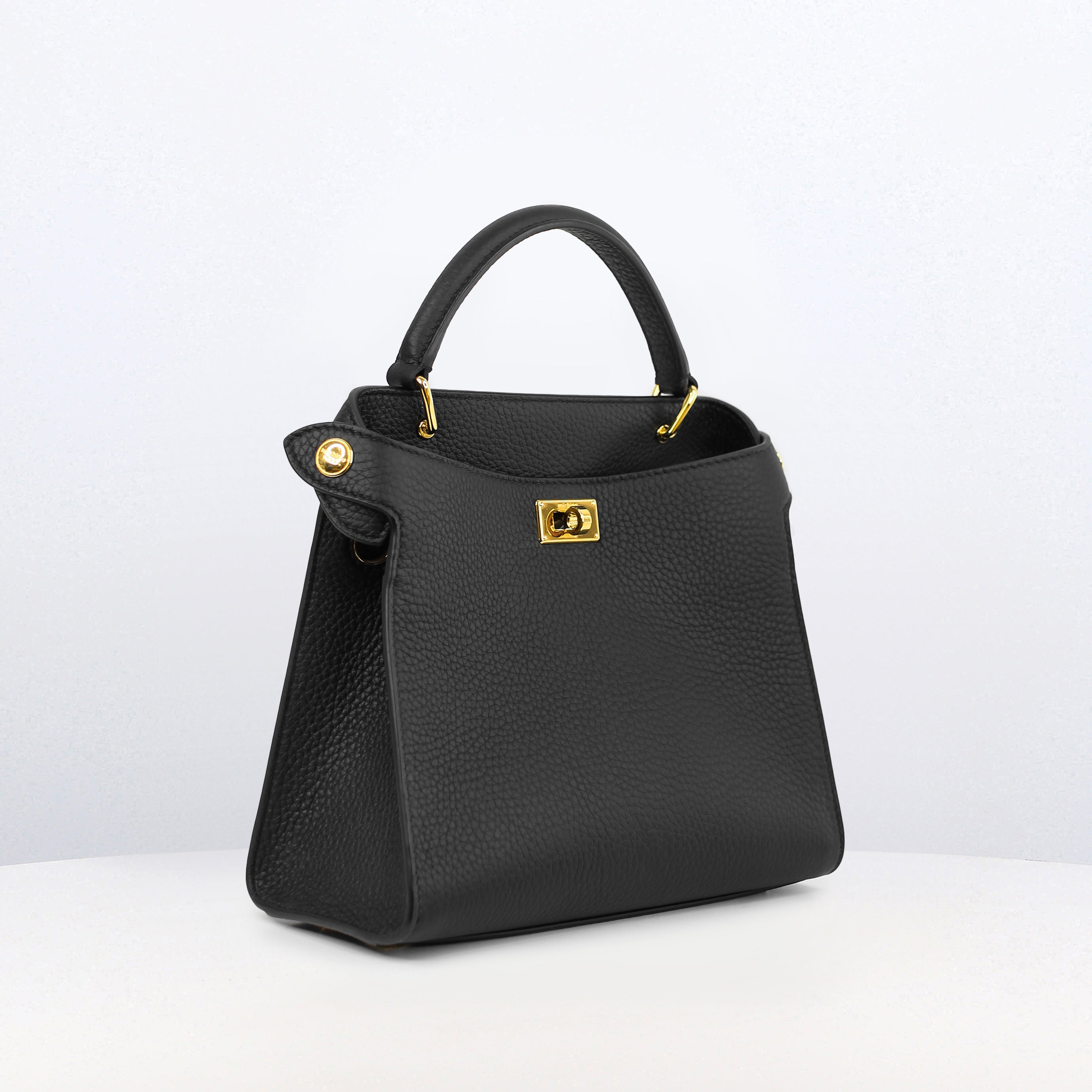 LEATHER HANDBAG LUTECE MINI BLACK GOLD HARDWARE