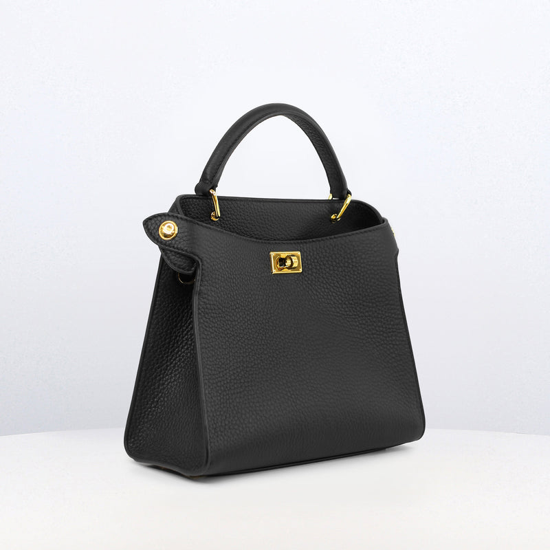 LEATHER HANDBAG LUTECE MINI BLACK GOLD HARDWARE