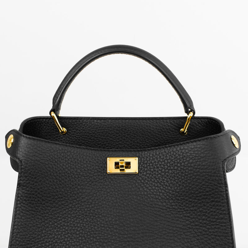 LEATHER HANDBAG LUTECE MINI BLACK GOLD HARDWARE