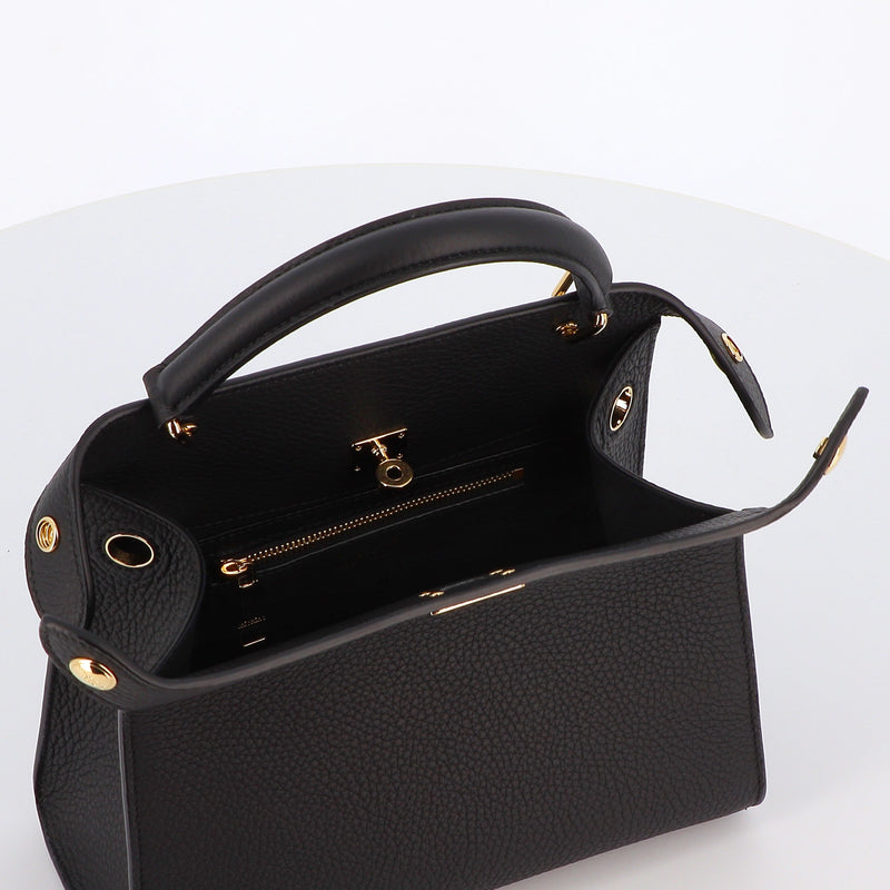 LEATHER HANDBAG LUTECE MINI BLACK GOLD HARDWARE