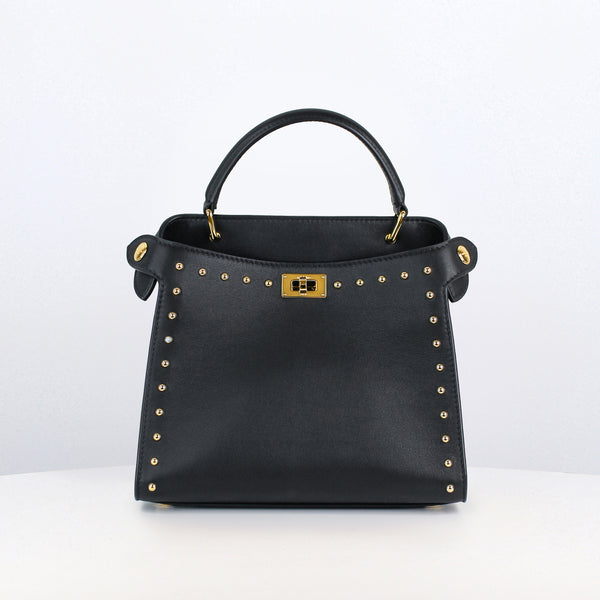 LEATHER HANDBAG LUTECE MINI BLACK WITH STUDS