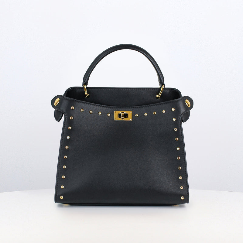 LEATHER HANDBAG LUTECE MINI BLACK WITH STUDS