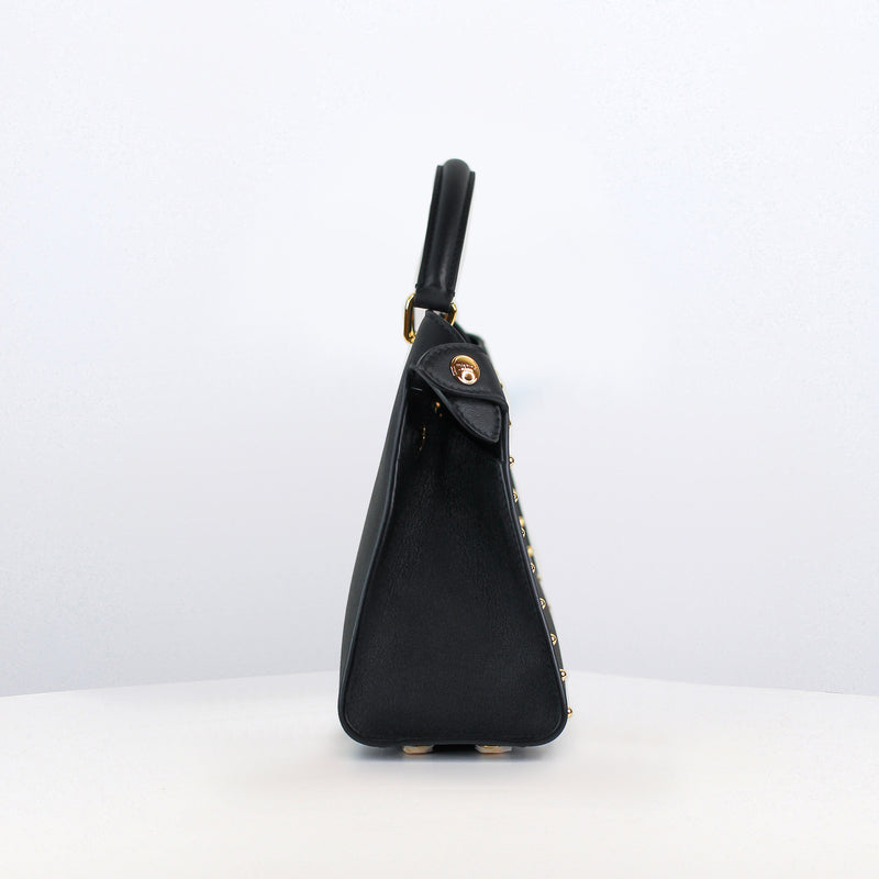 LEATHER HANDBAG LUTECE MINI BLACK WITH STUDS