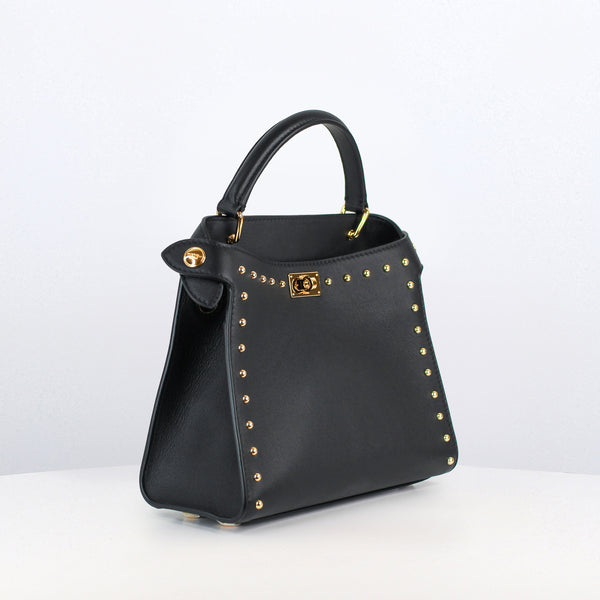 LEATHER HANDBAG LUTECE MINI BLACK WITH STUDS