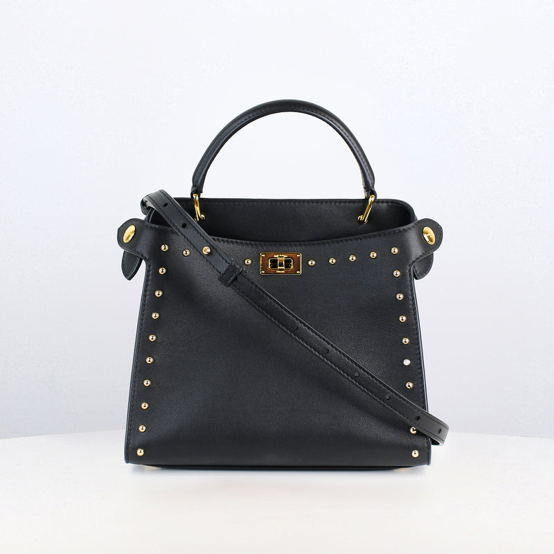 LEATHER HANDBAG LUTECE MINI BLACK WITH STUDS