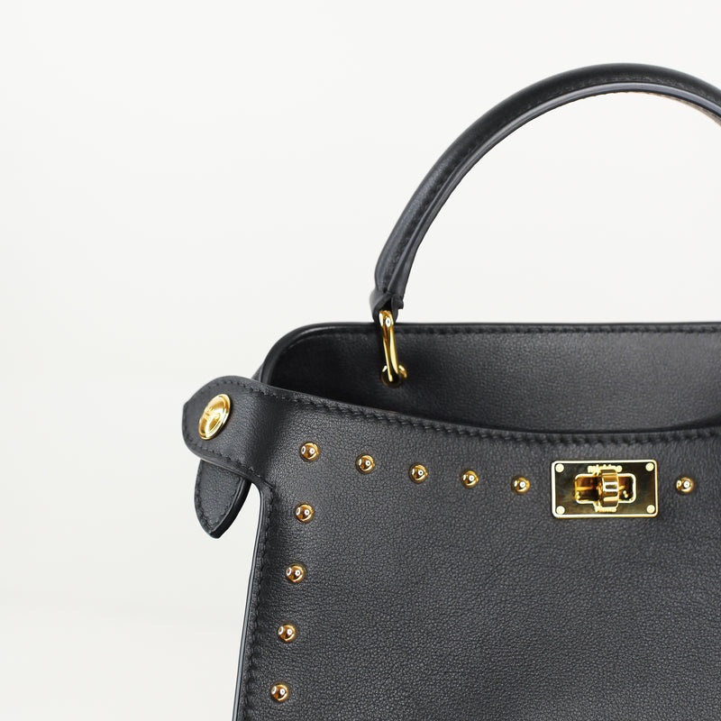 LEATHER HANDBAG LUTECE MINI BLACK WITH STUDS