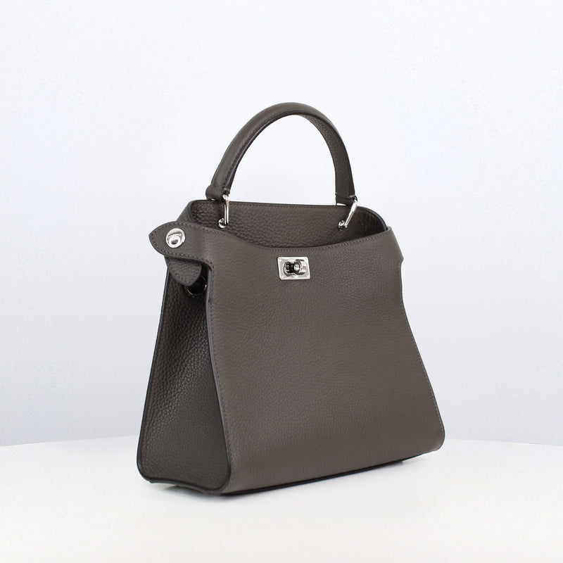 LEATHER HANDBAG LUTECE MINI CHARCOAL GREY