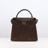 LEATHER HANDBAG LUTECE MINI NUBUCK CHOCOLAT