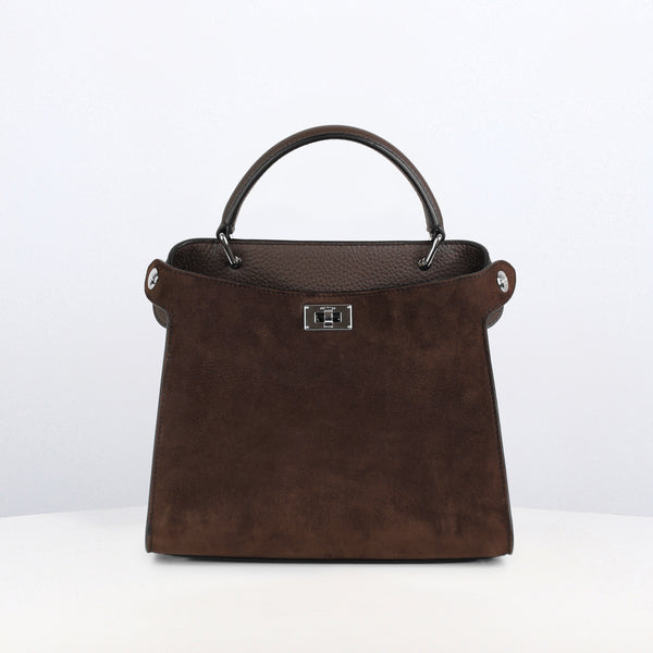 LEATHER HANDBAG LUTECE MINI NUBUCK CHOCOLAT