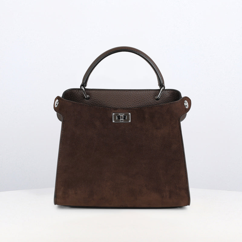 LEATHER HANDBAG LUTECE MINI NUBUCK CHOCOLAT