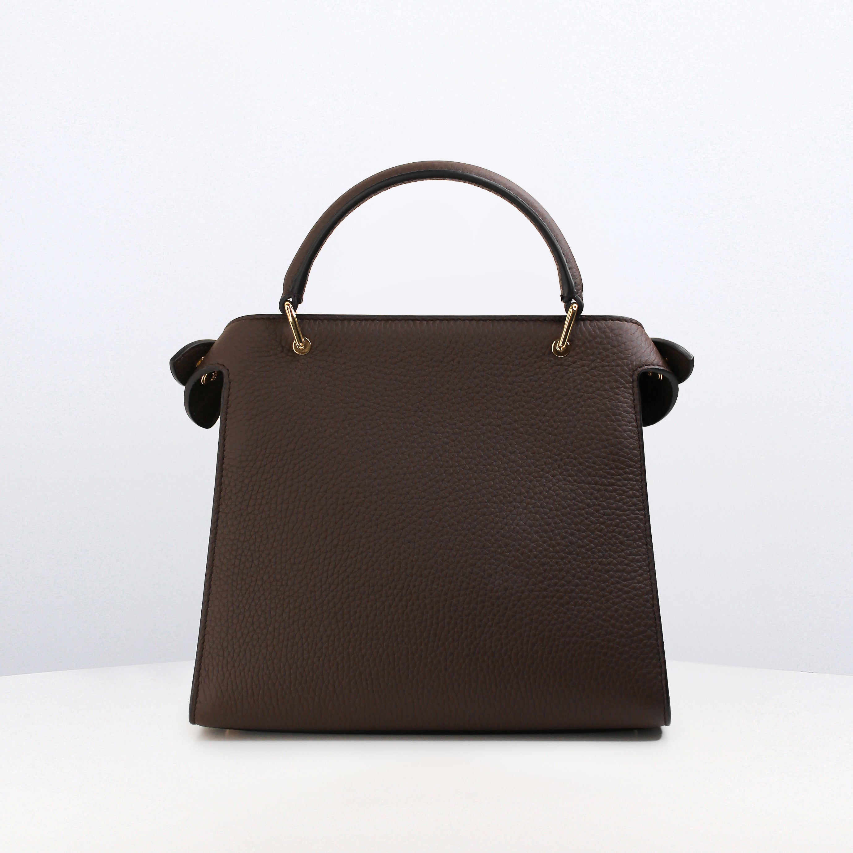 LEATHER HANDBAG LUTECE MINI NUBUCK CHOCOLATE WITH GOLD HARDWARE