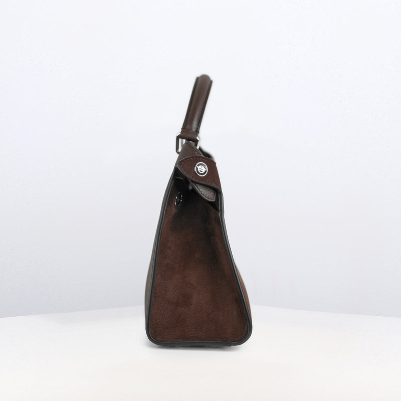 LEATHER HANDBAG LUTECE MINI NUBUCK CHOCOLAT