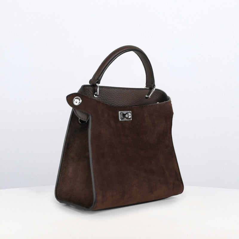 LEATHER HANDBAG LUTECE MINI NUBUCK CHOCOLAT