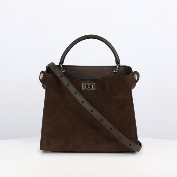 LEATHER HANDBAG LUTECE MINI NUBUCK CHOCOLAT