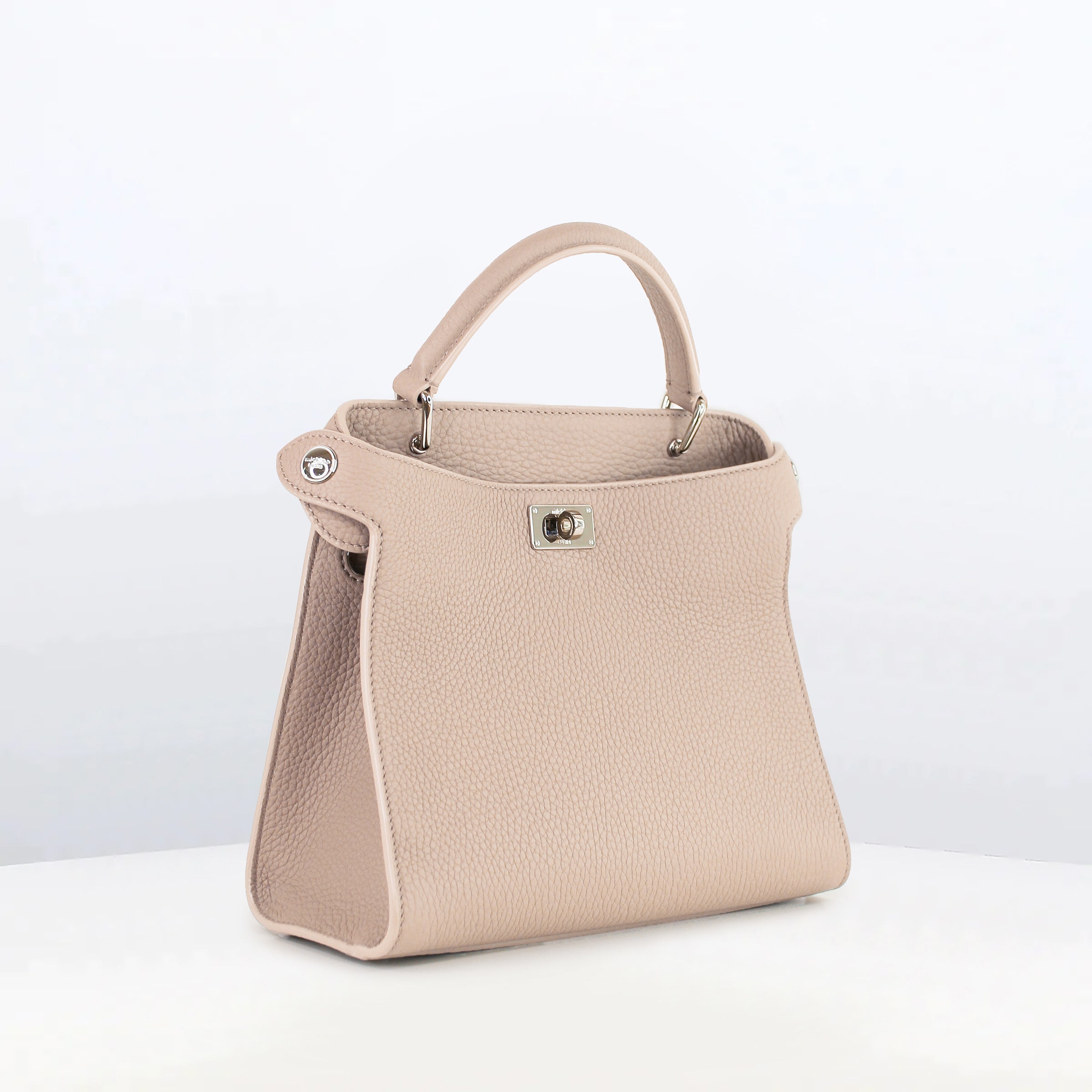 LEATHER HANDBAG LUTECE MINI GREIGE