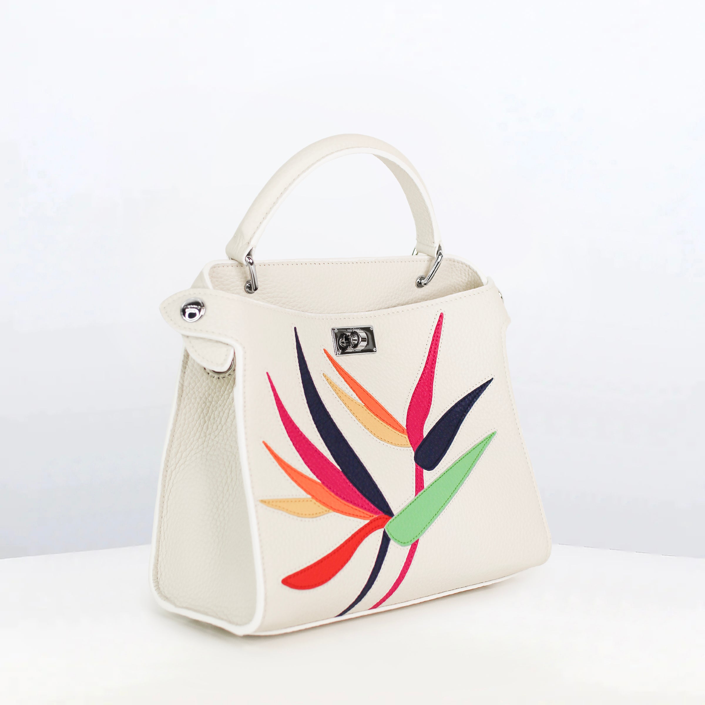 LEATHER HANDBAG LUTECE MINI INTERSIA MULTICOLORED FLOWERS