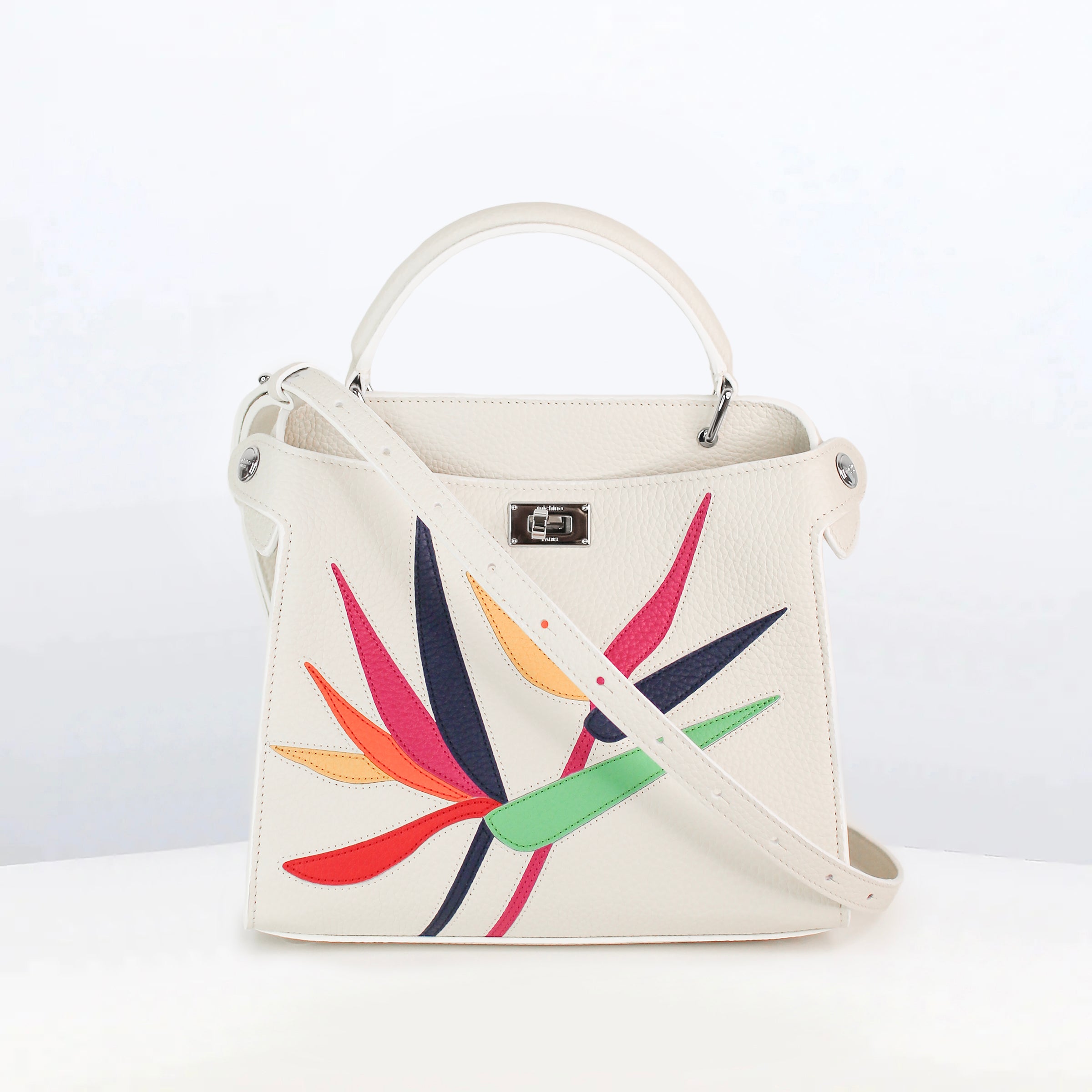 LEATHER HANDBAG LUTECE MINI INTERSIA MULTICOLORED FLOWERS