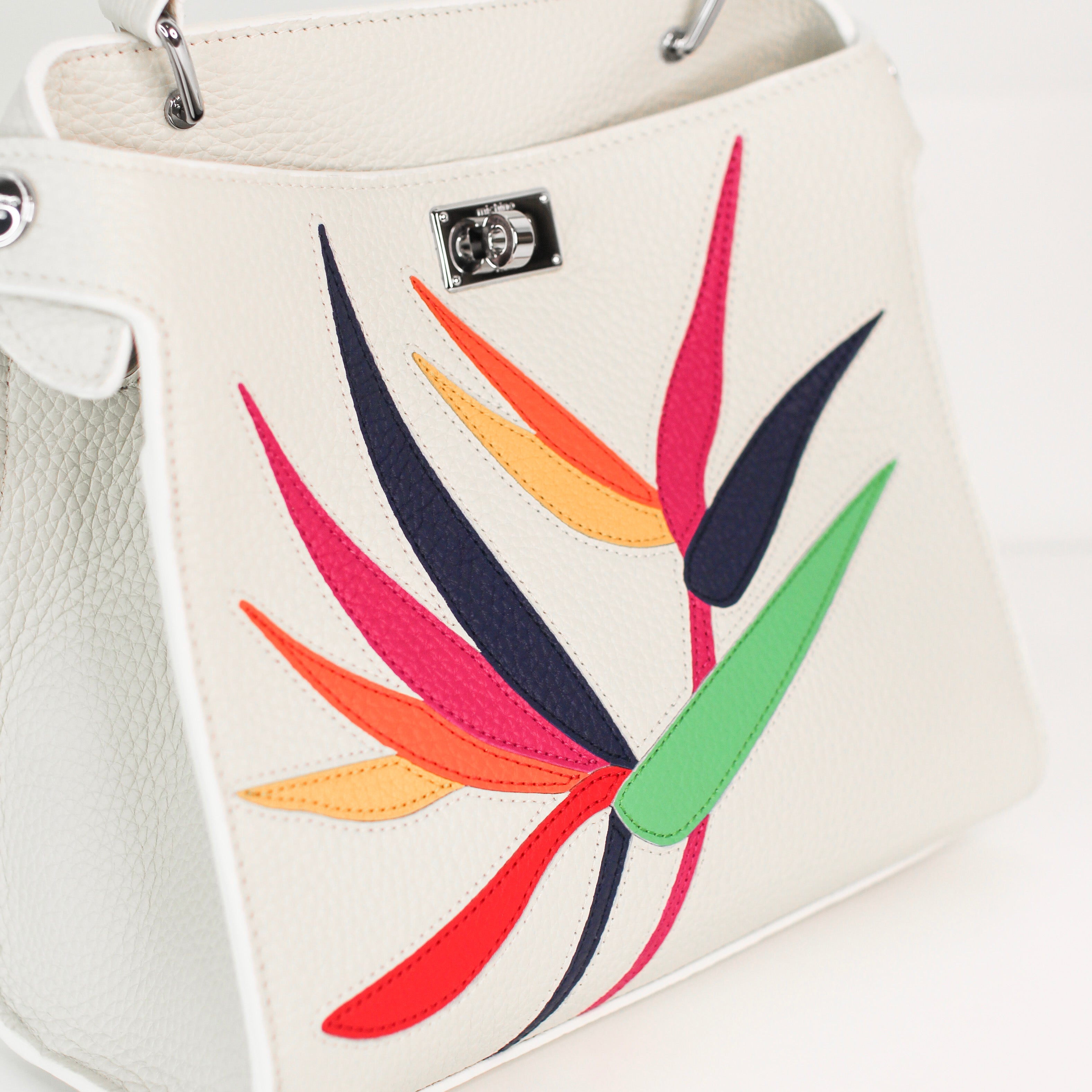 LEATHER HANDBAG LUTECE MINI INTERSIA MULTICOLORED FLOWERS