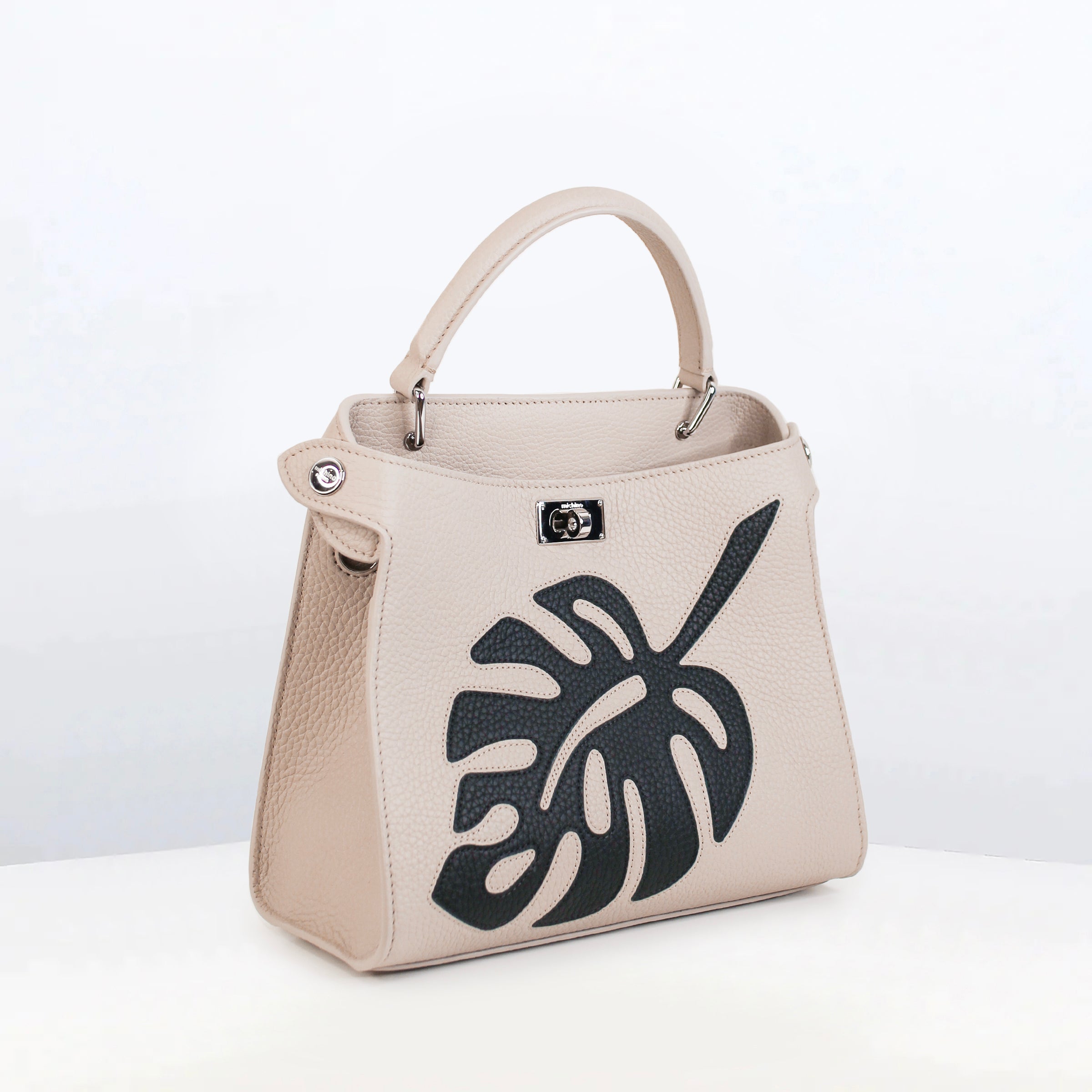 LEATHER HANDBAG LUTECE MINI INTERSIA BLACK LEAF