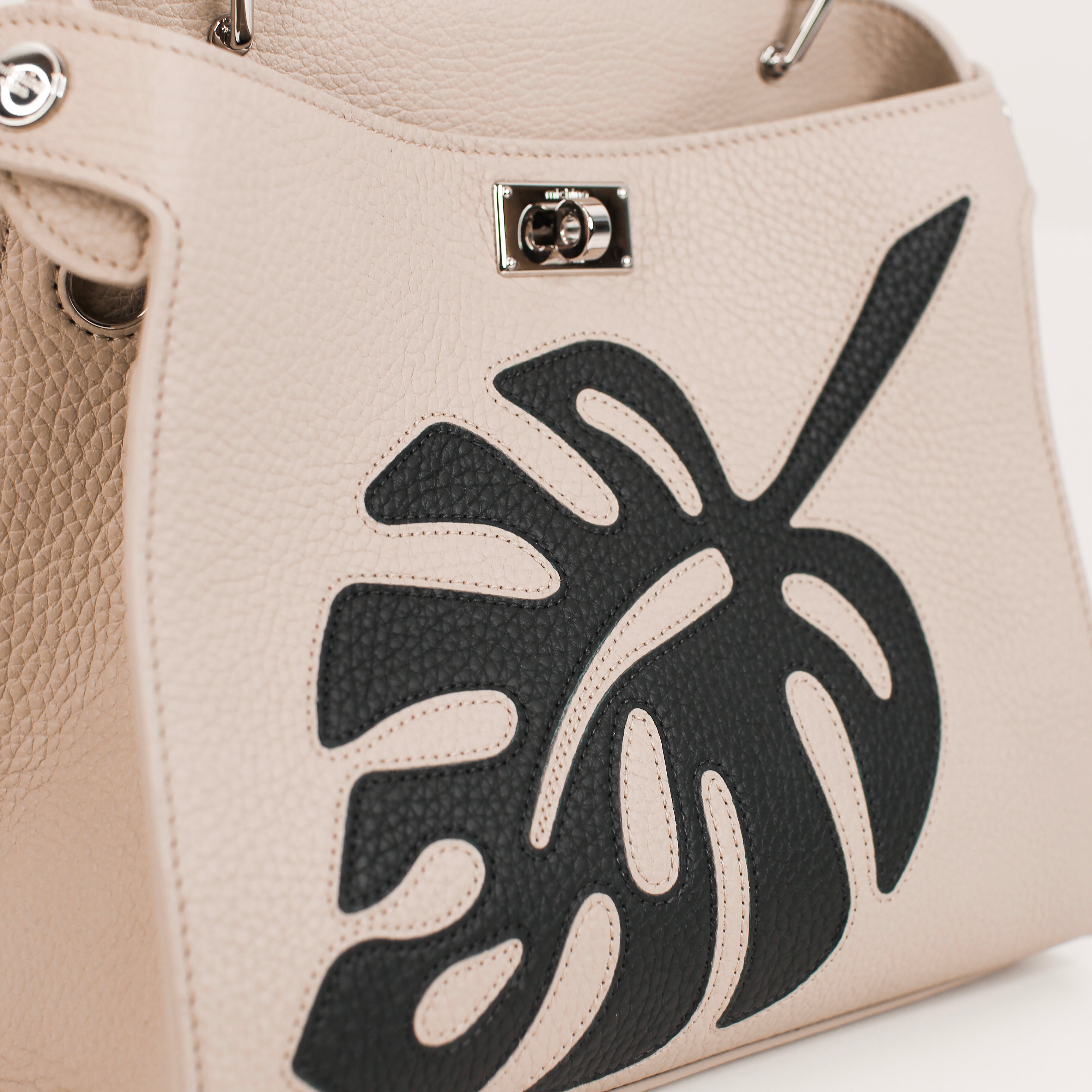 LEATHER HANDBAG LUTECE MINI INTERSIA BLACK LEAF