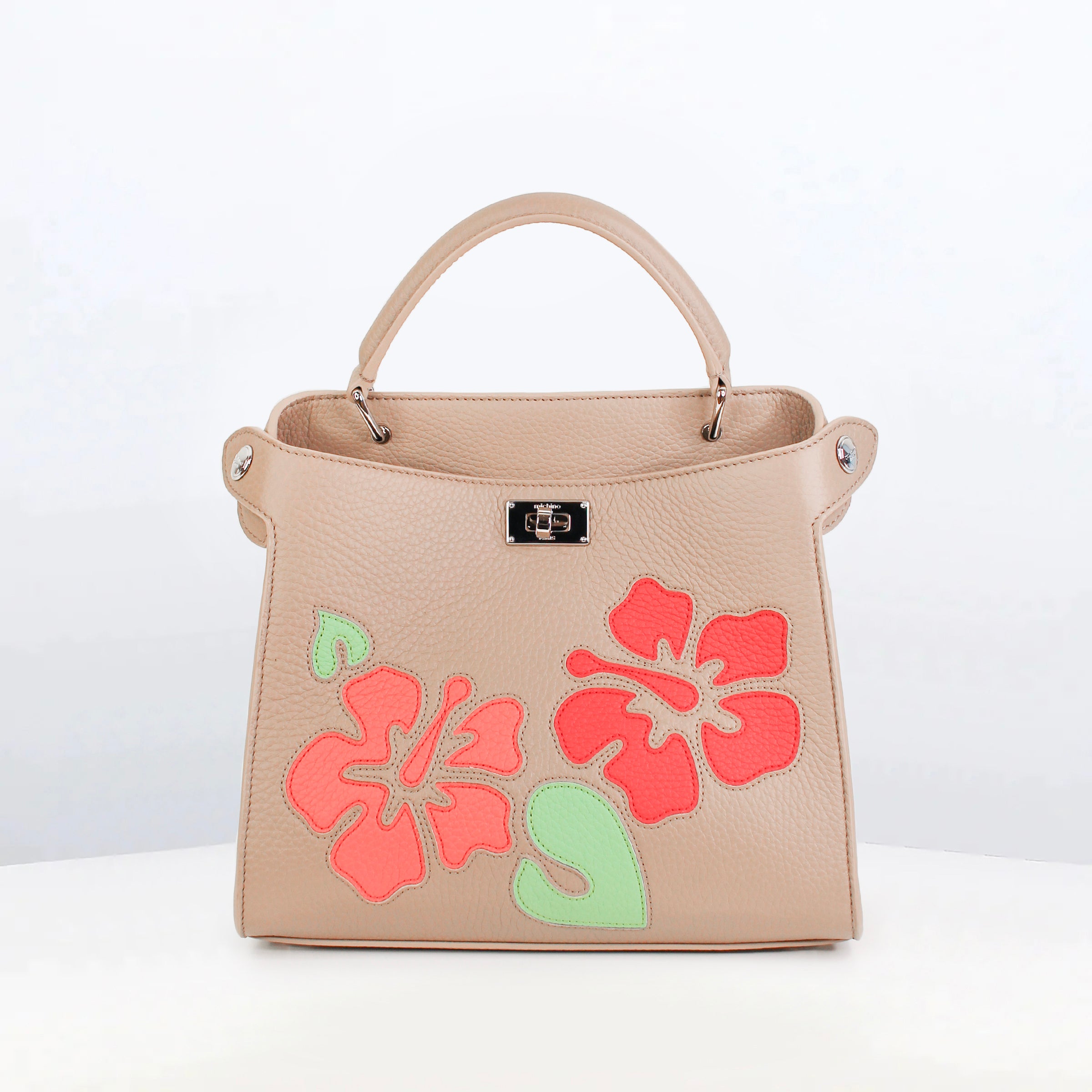 LEATHER HANDBAG LUTECE MINI INTERSIA TOURTERELLE RED FLOWERS