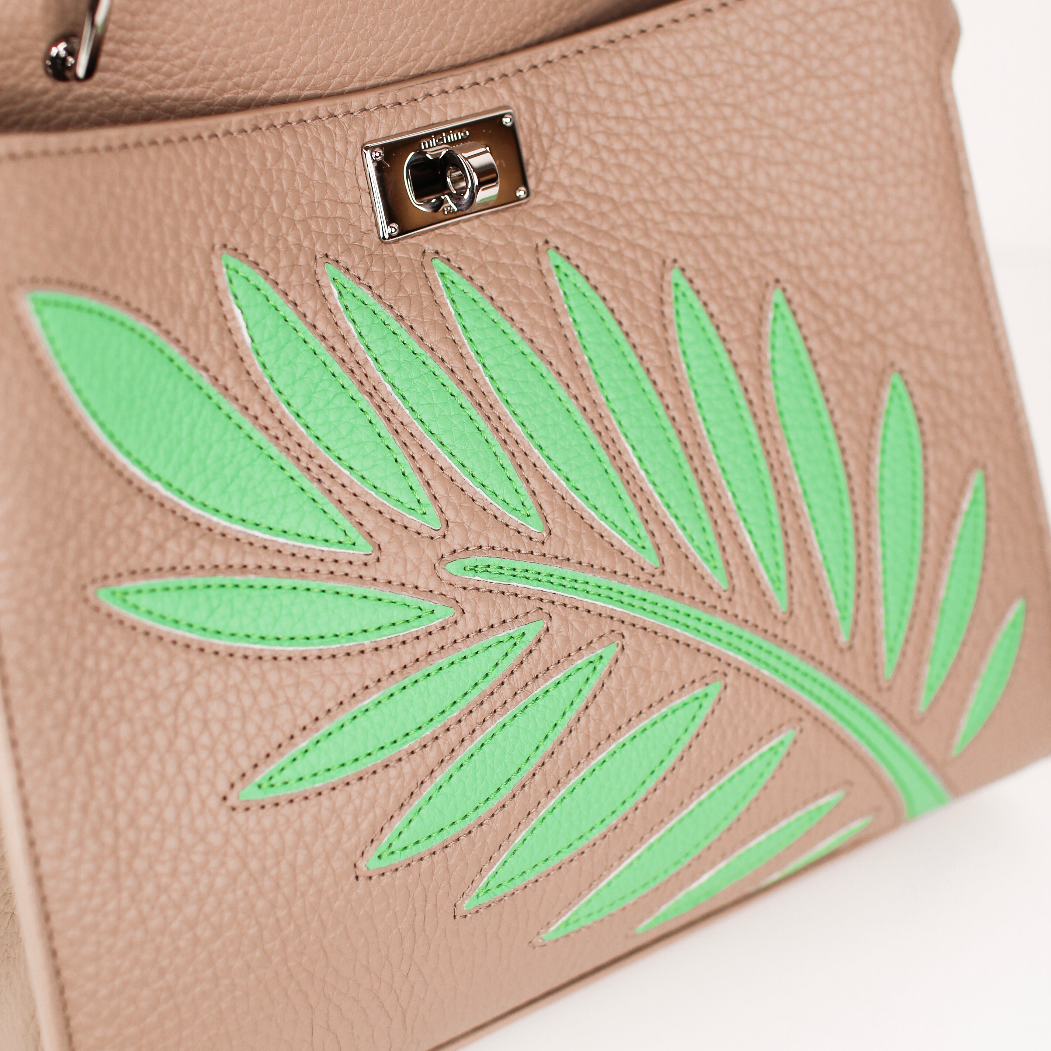 LEATHER HANDBAG LUTECE MINI INTERSIA GREEN LEAF