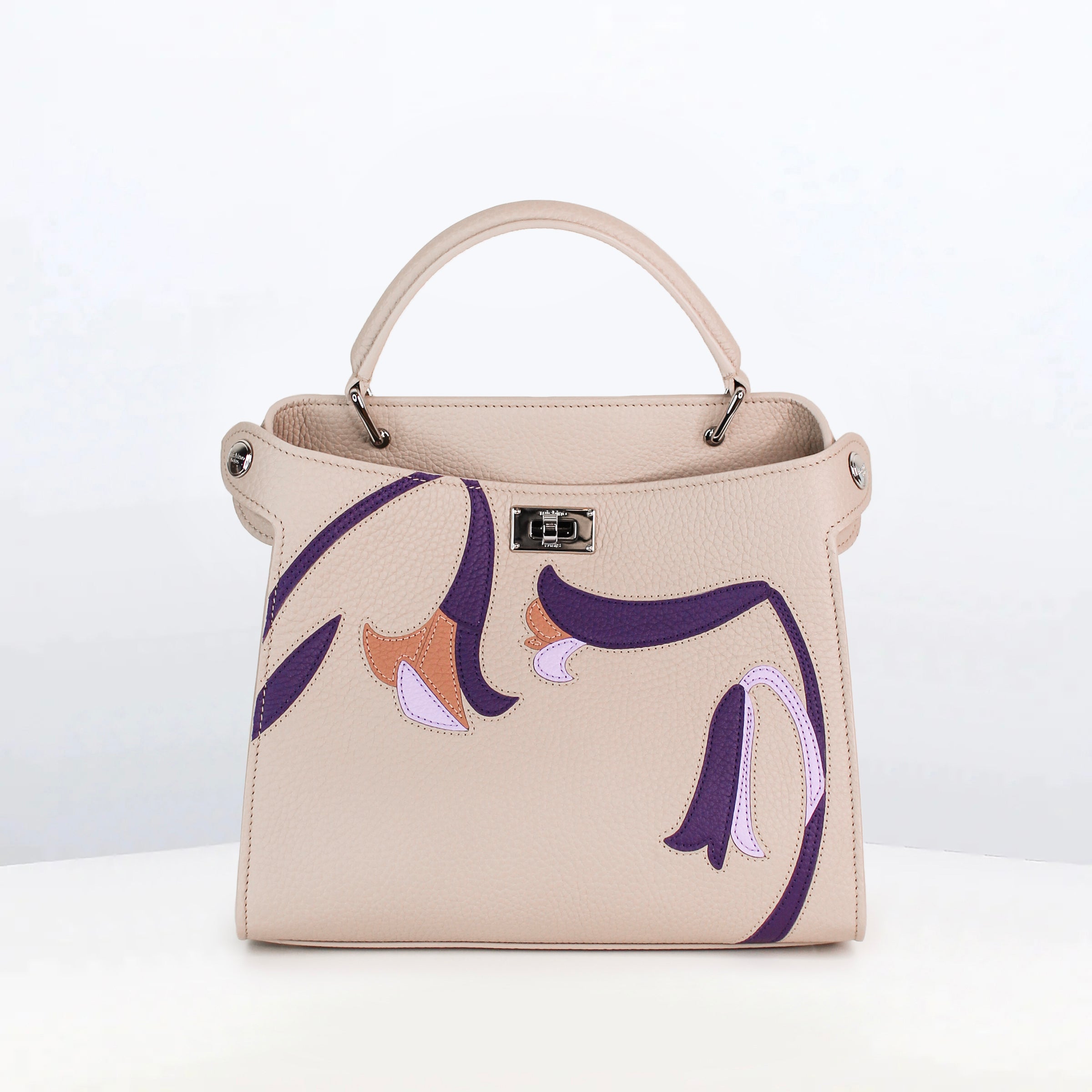 LEATHER HANDBAG LUTECE MINI INTERSIA PURPLE FLOWERS