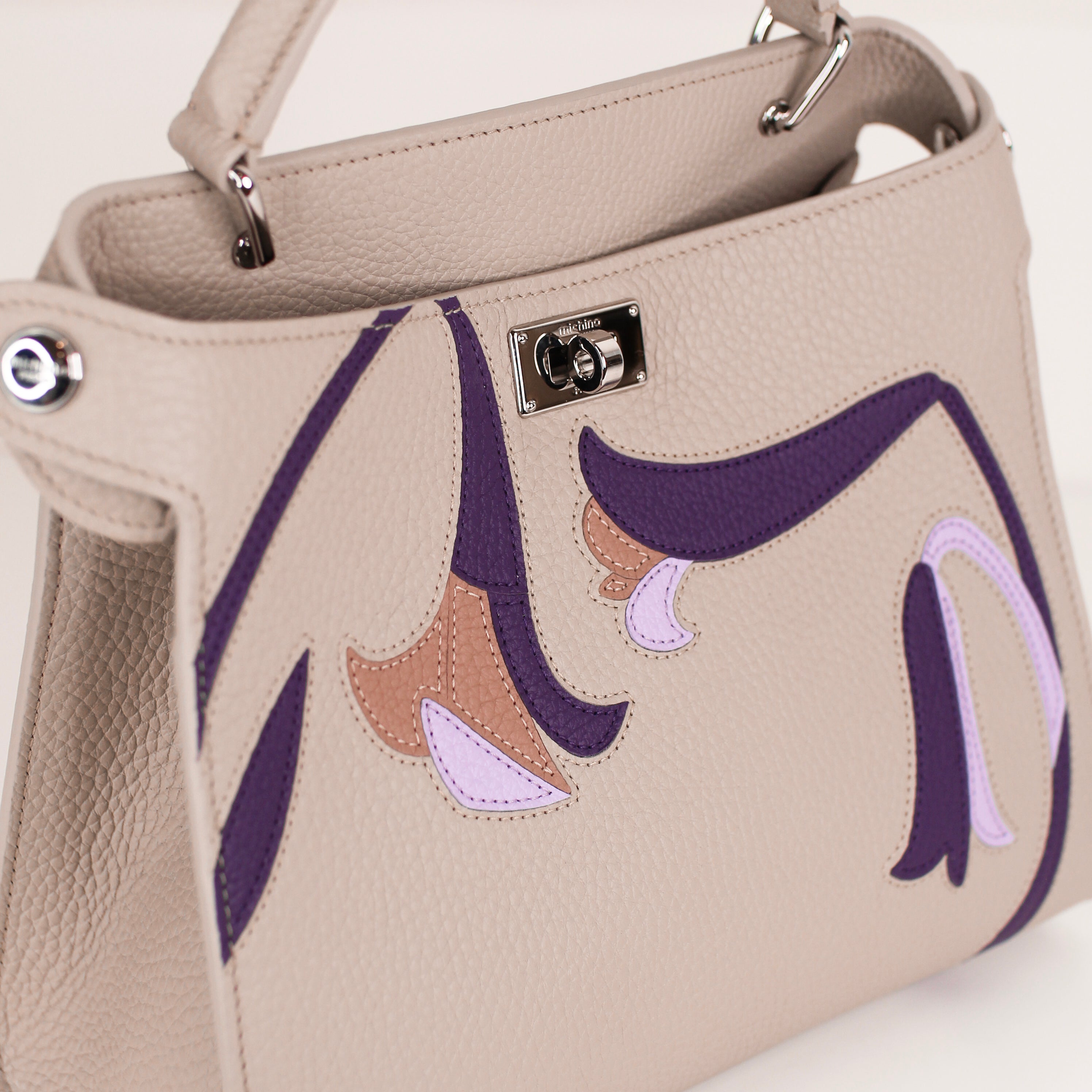 LEATHER HANDBAG LUTECE MINI INTERSIA PURPLE FLOWERS