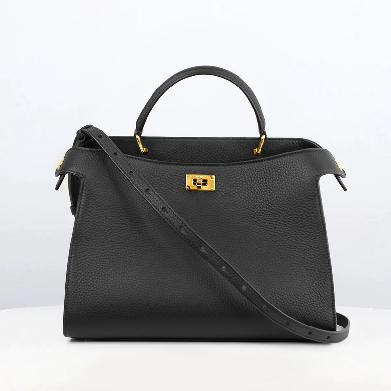 LEATHER HANDBAG LUTECE PM BLACK GOLD HARDWARE