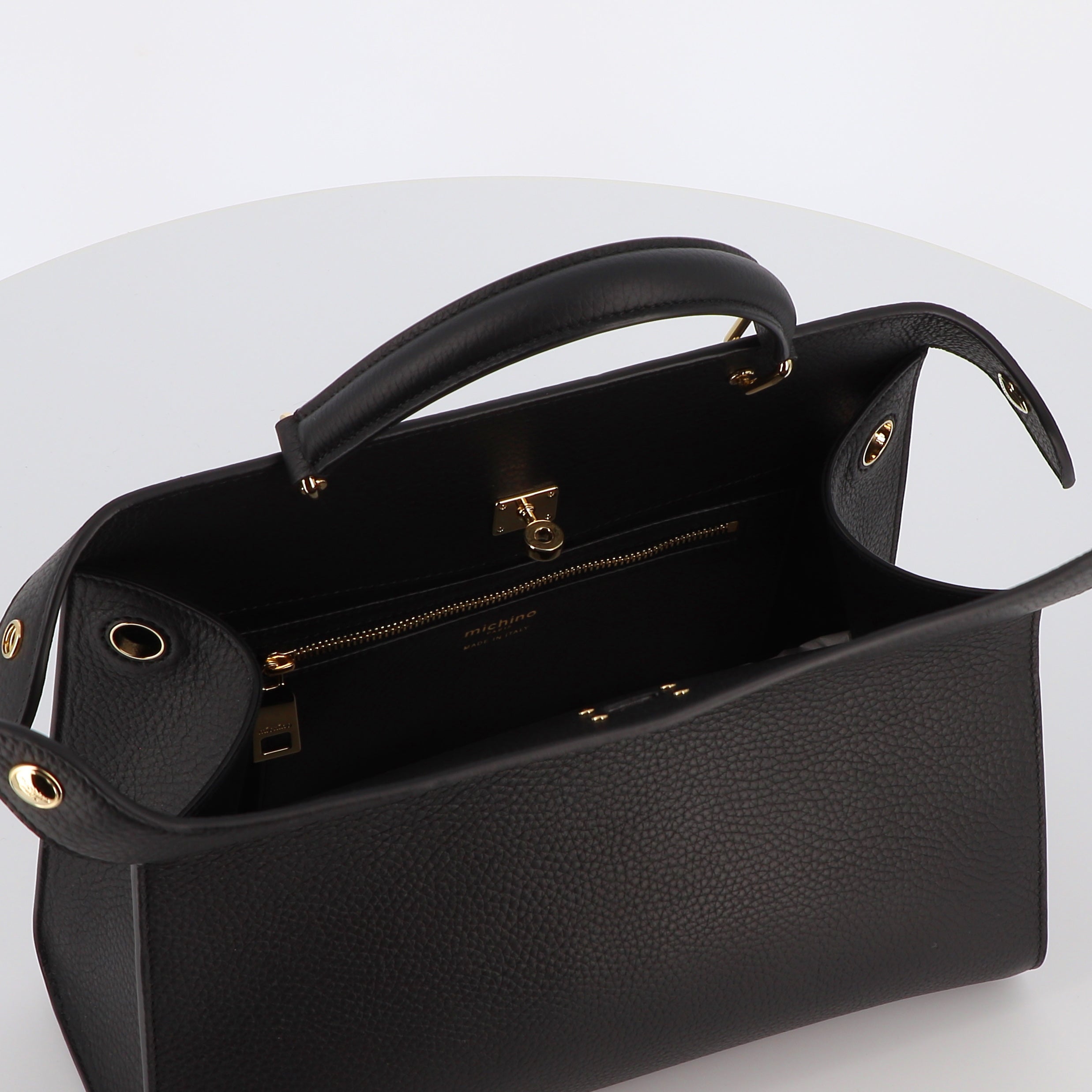 LEATHER HANDBAG LUTECE PM BLACK GOLD HARDWARE