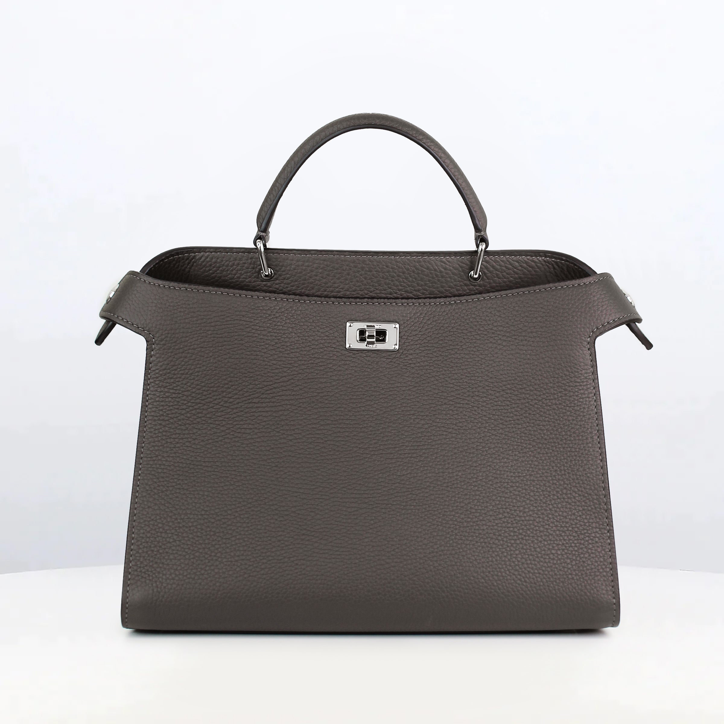 LEATHER HANDBAG LUTECE PM CHARCOAL GREY