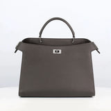 LEATHER HANDBAG LUTECE PM CHARCOAL GREY