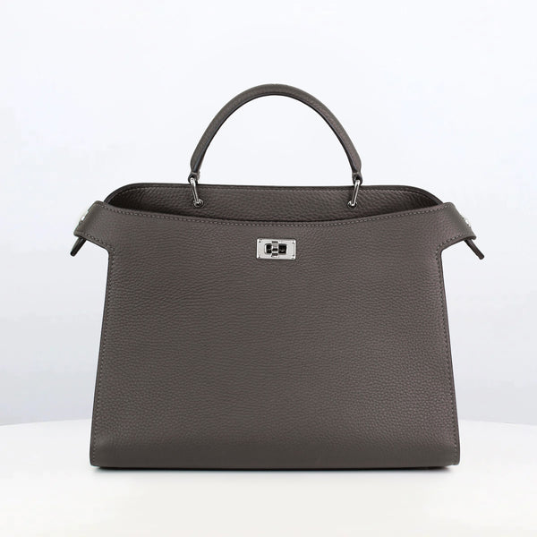 LEATHER HANDBAG LUTECE PM CHARCOAL GREY