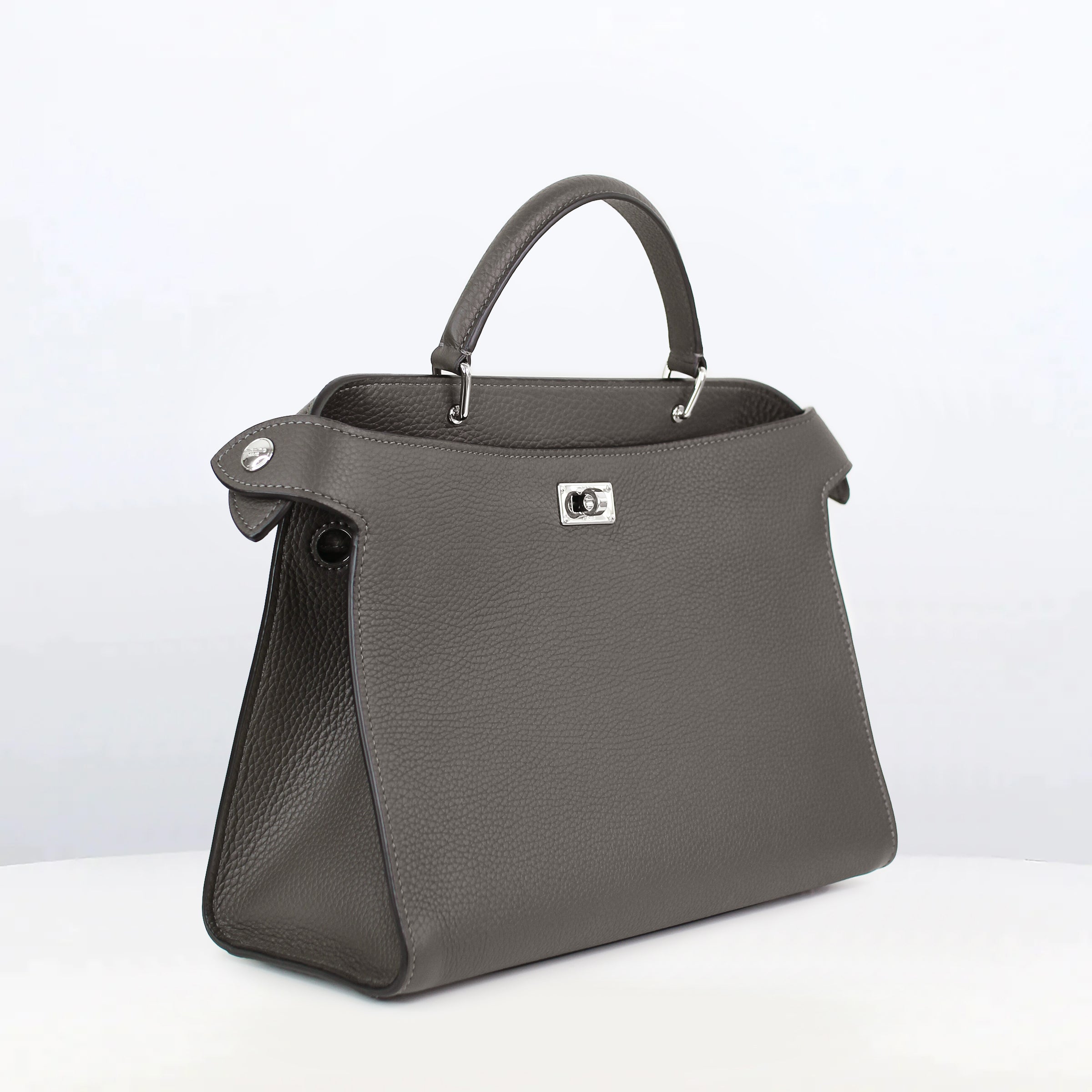 LEATHER HANDBAG LUTECE PM CHARCOAL GREY
