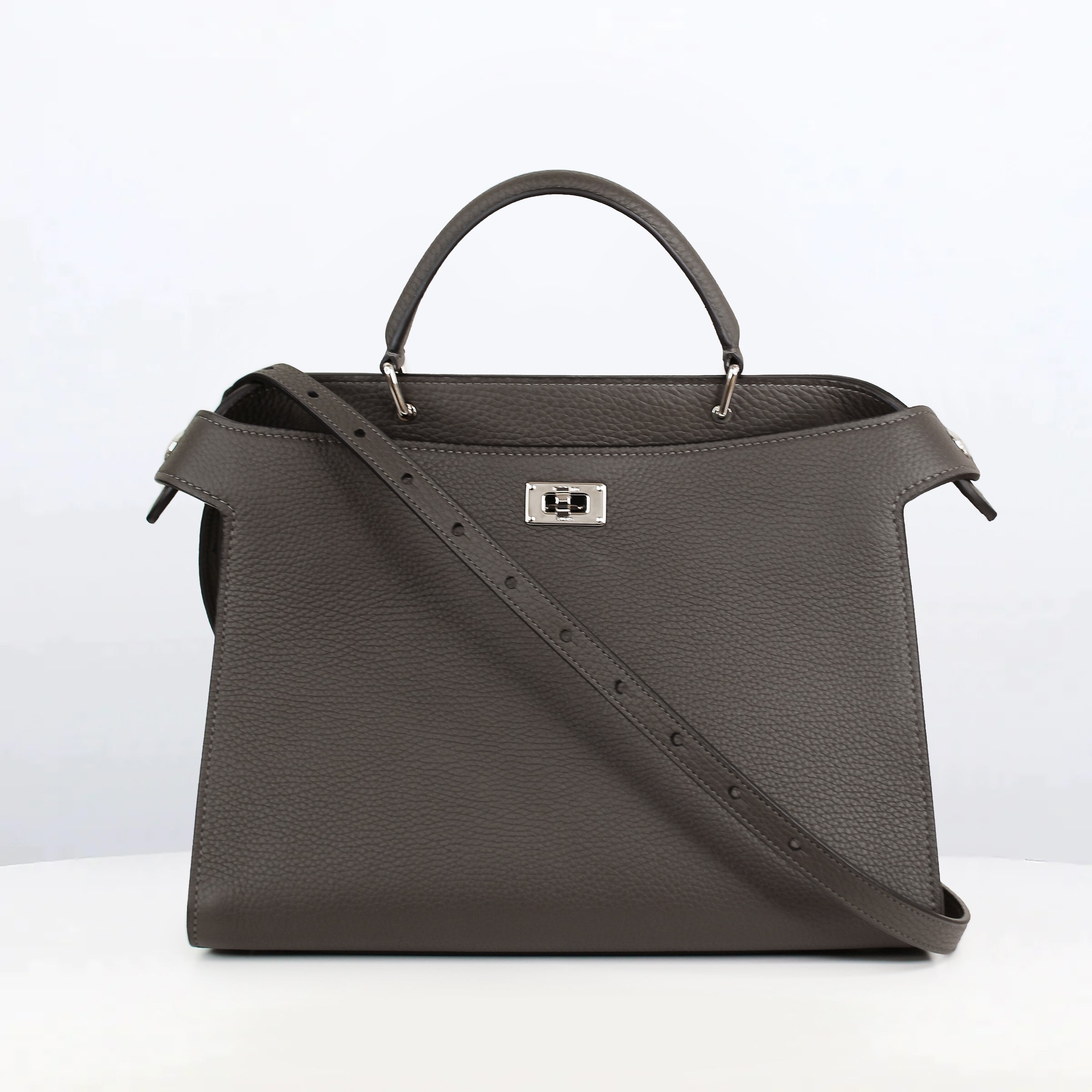 LEATHER HANDBAG LUTECE PM CHARCOAL GREY