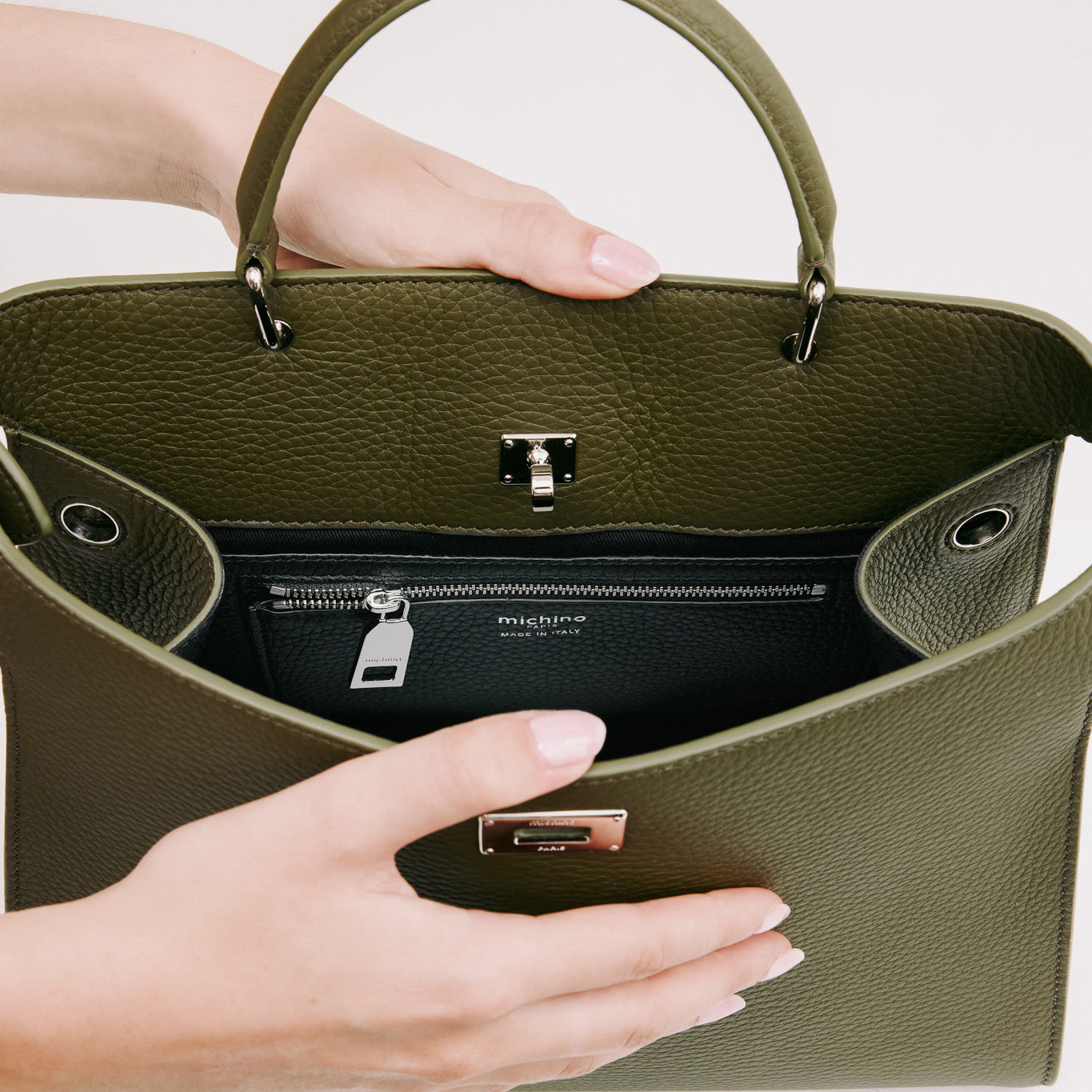 LEATHER HANDBAG LUTECE PM KHAKI