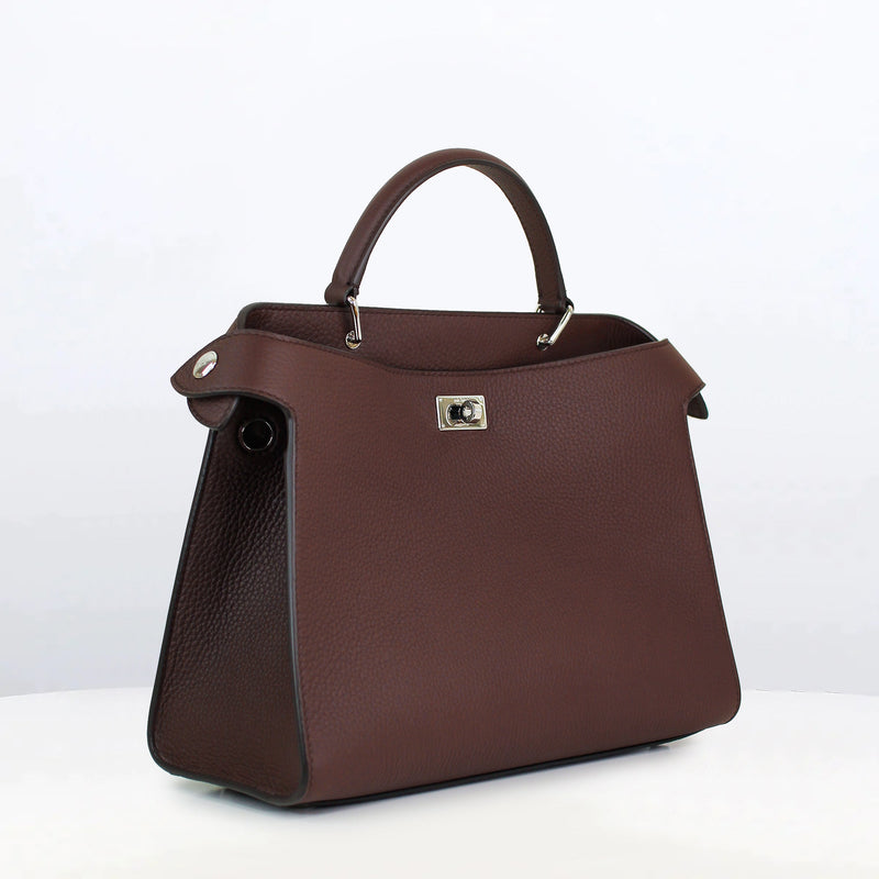 LEATHER HANDBAG LUTECE PM PRUNE
