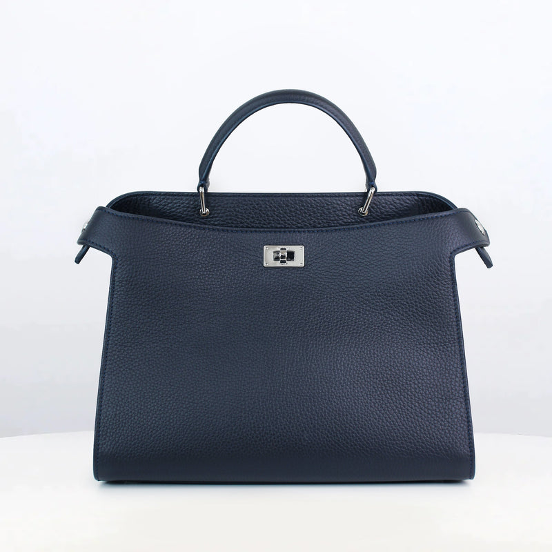 LEATHER HANDBAG LUTECE PM NAVY