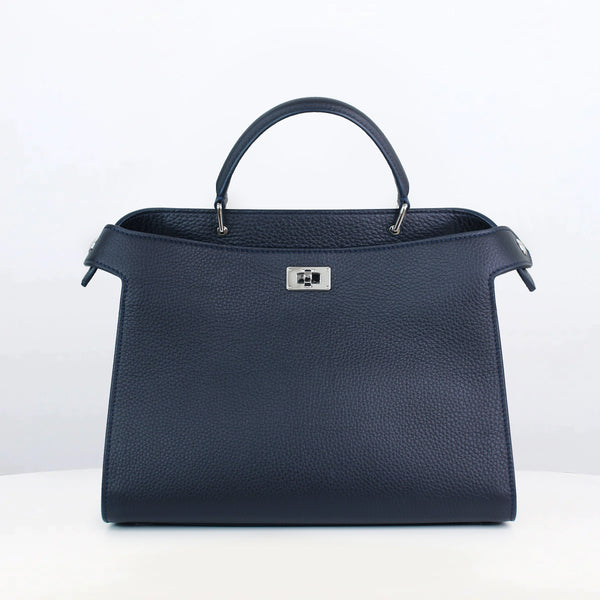 LEATHER HANDBAG LUTECE PM NAVY BLUE