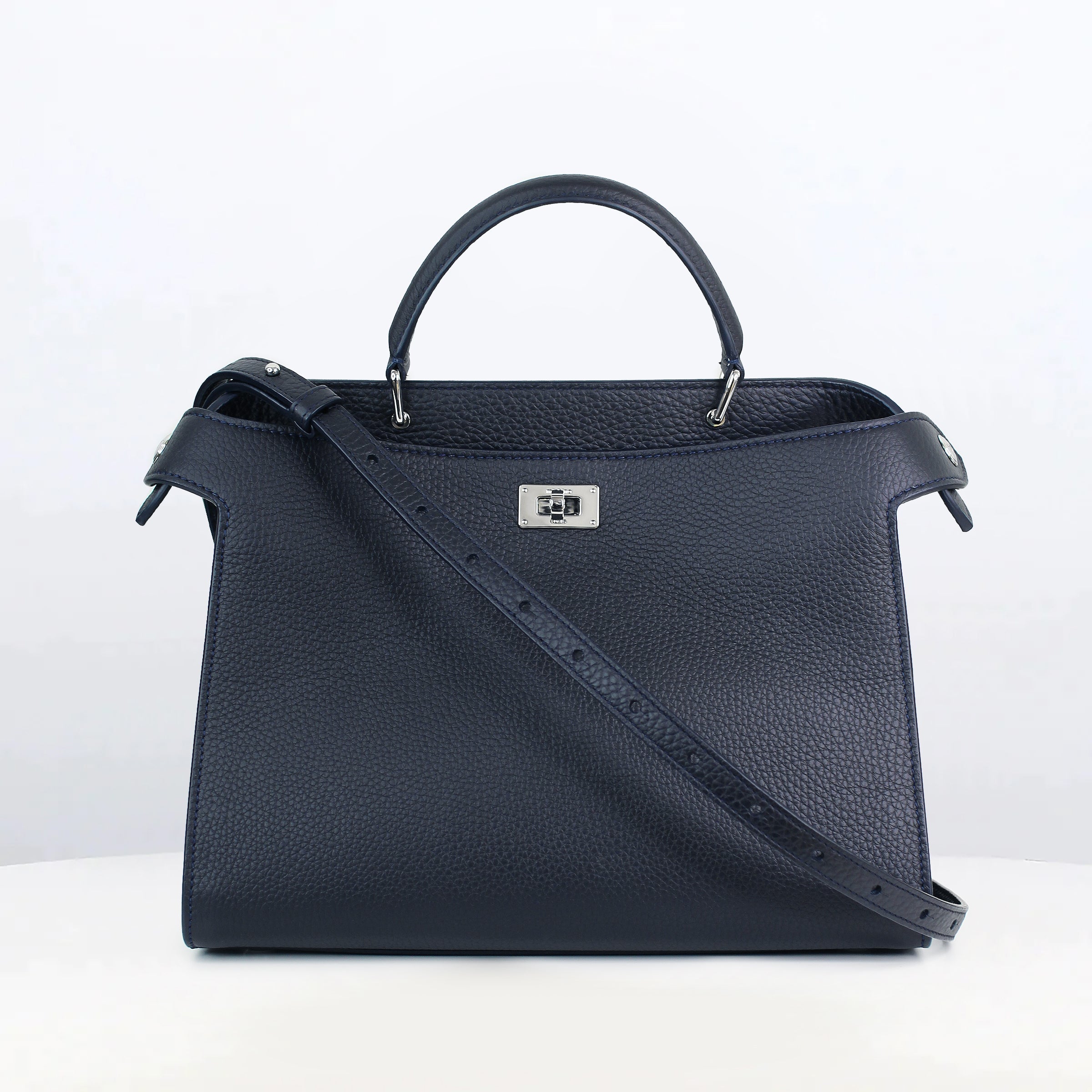 LEATHER HANDBAG LUTECE PM NAVY BLUE