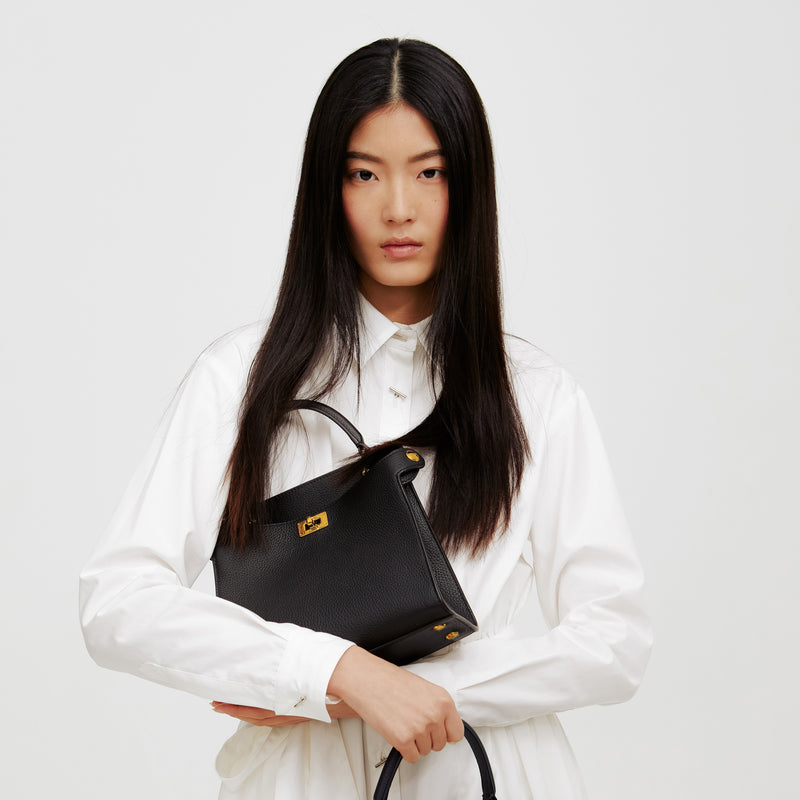 LEATHER HANDBAG LUTECE MINI BLACK GOLD HARDWARE