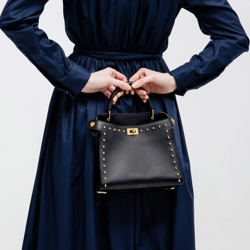 LEATHER HANDBAG LUTECE MINI BLACK WITH STUDS