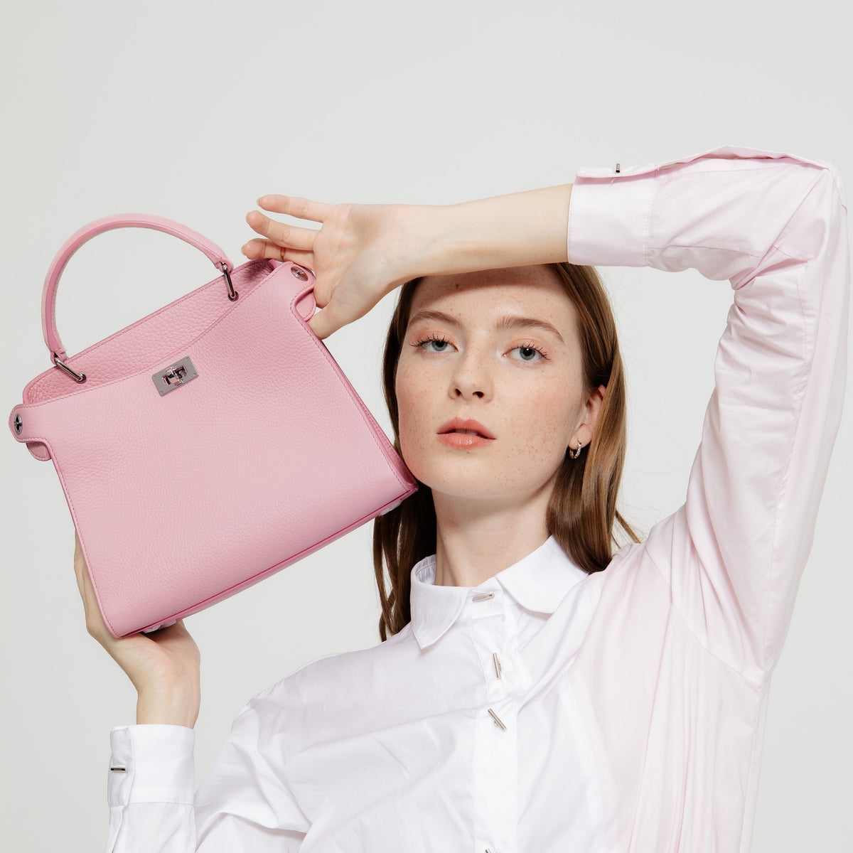 LEATHER HANDBAG LUTECE MINI LIGHT PINK