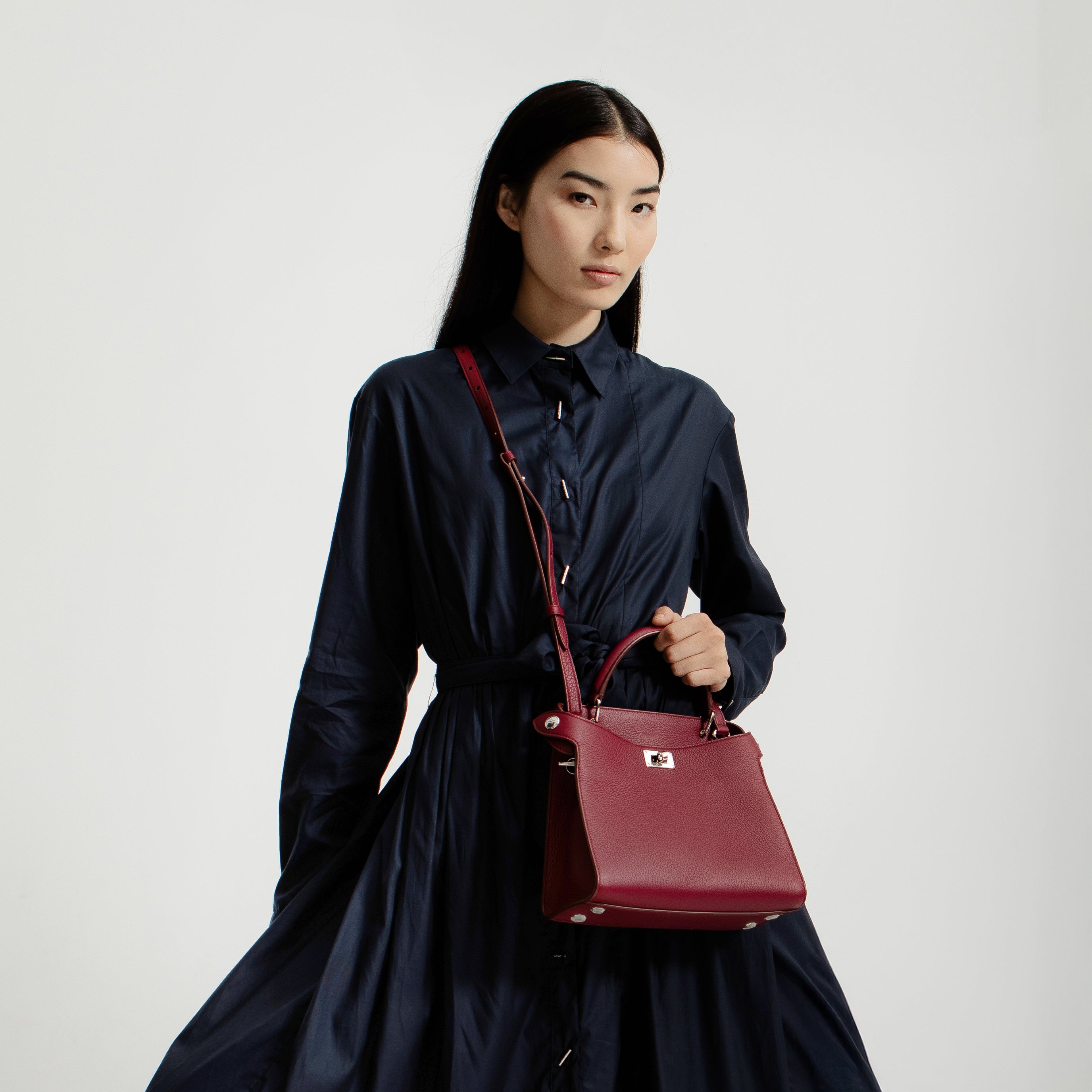 LEATHER HANDBAG LUTECE MINI BOURGUNDY