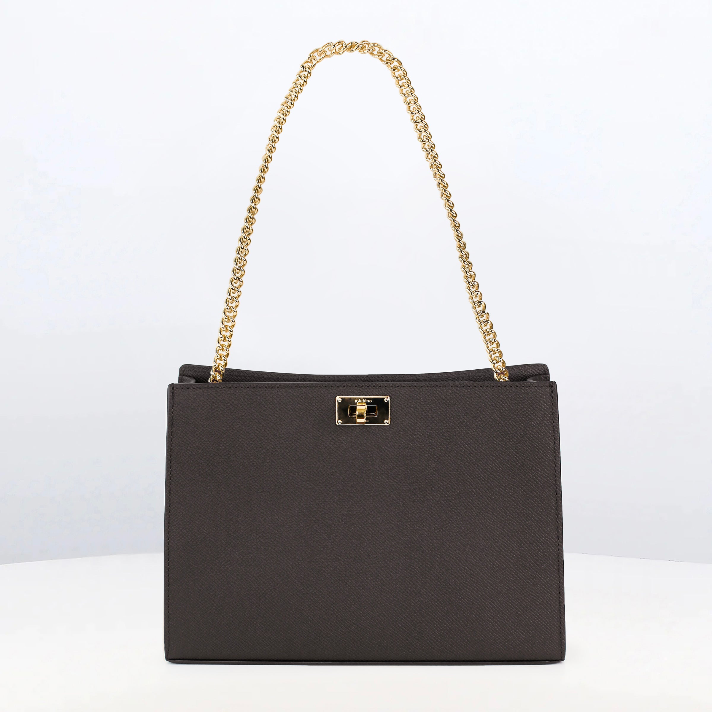 POCHETTE MONTAIGNE IN LEATHER CHARCOAL GREY