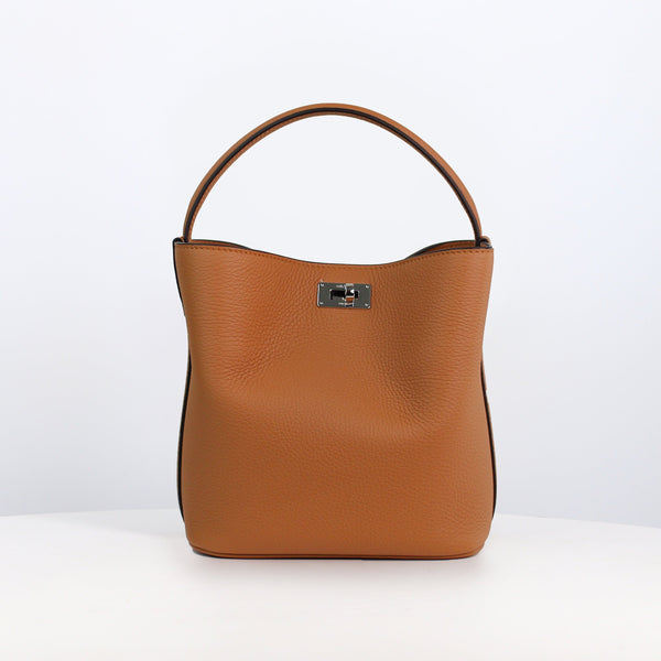 LEATHER BUCKET BAG ODEON MINI CAMEL