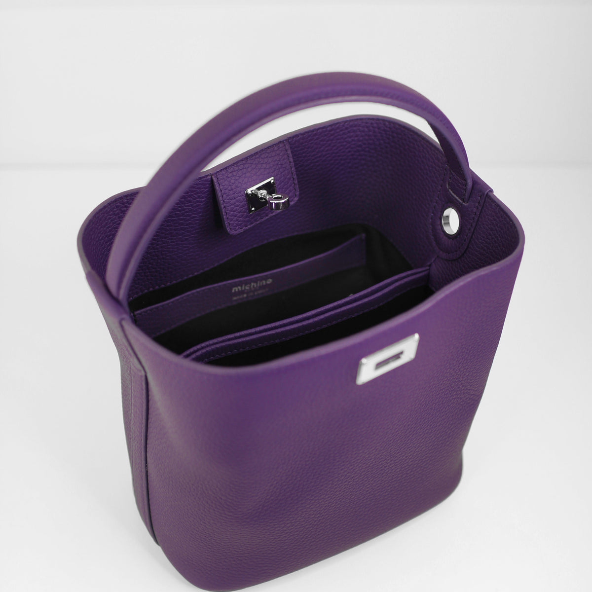 LEATHER BUCKET BAG ODEON MINI IRIS