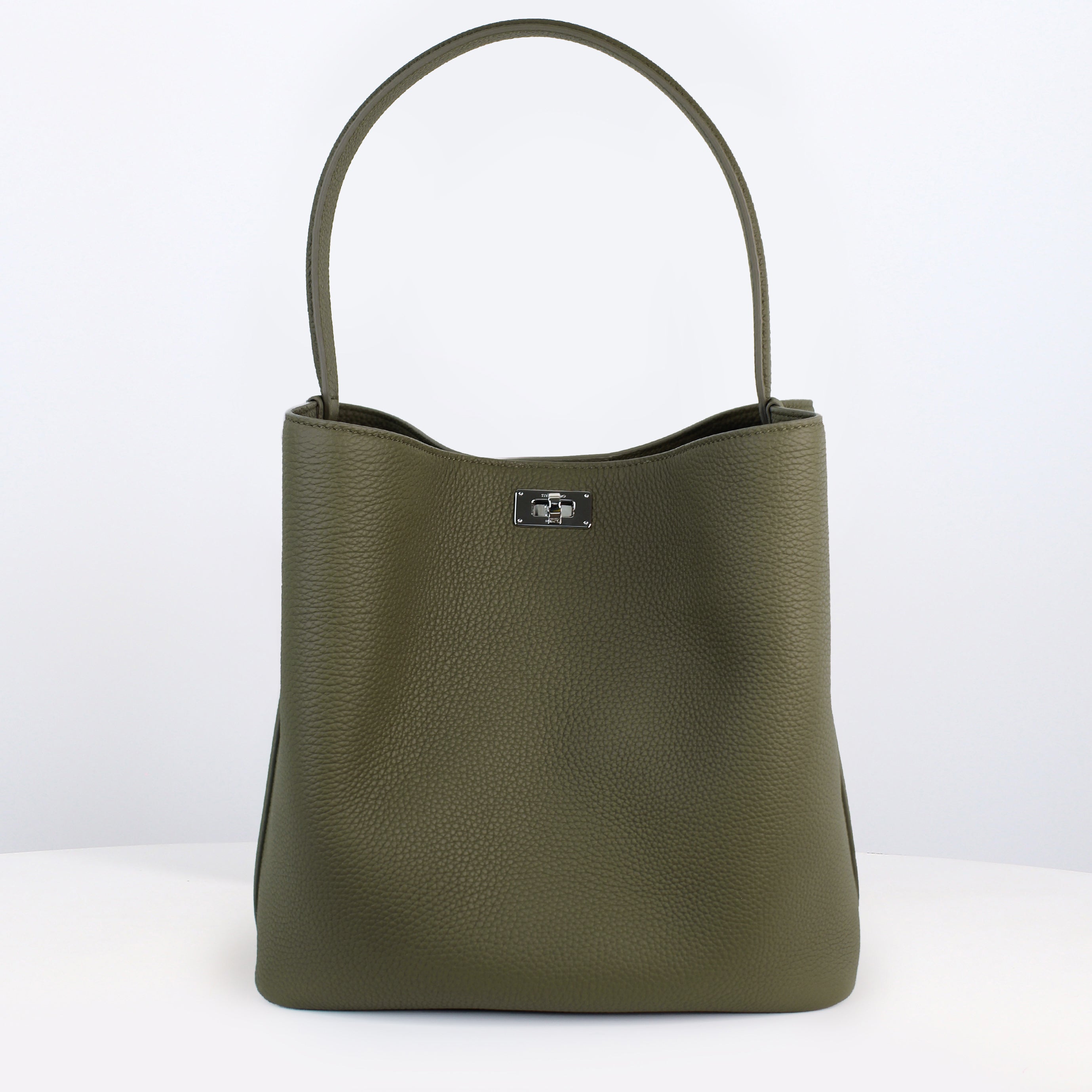 LEATHER BUCKET BAG ODEON PM KHAKI