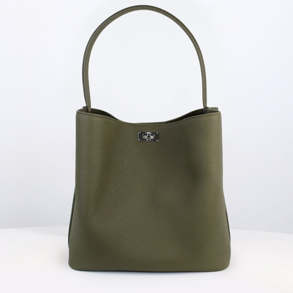 LEATHER BUCKET BAG ODEON PM KHAKI